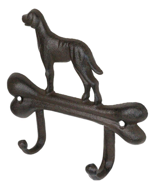 Pack of 2 Cast Iron Rustic Abstract Faithful Dog with Bone Double Wall Hooks