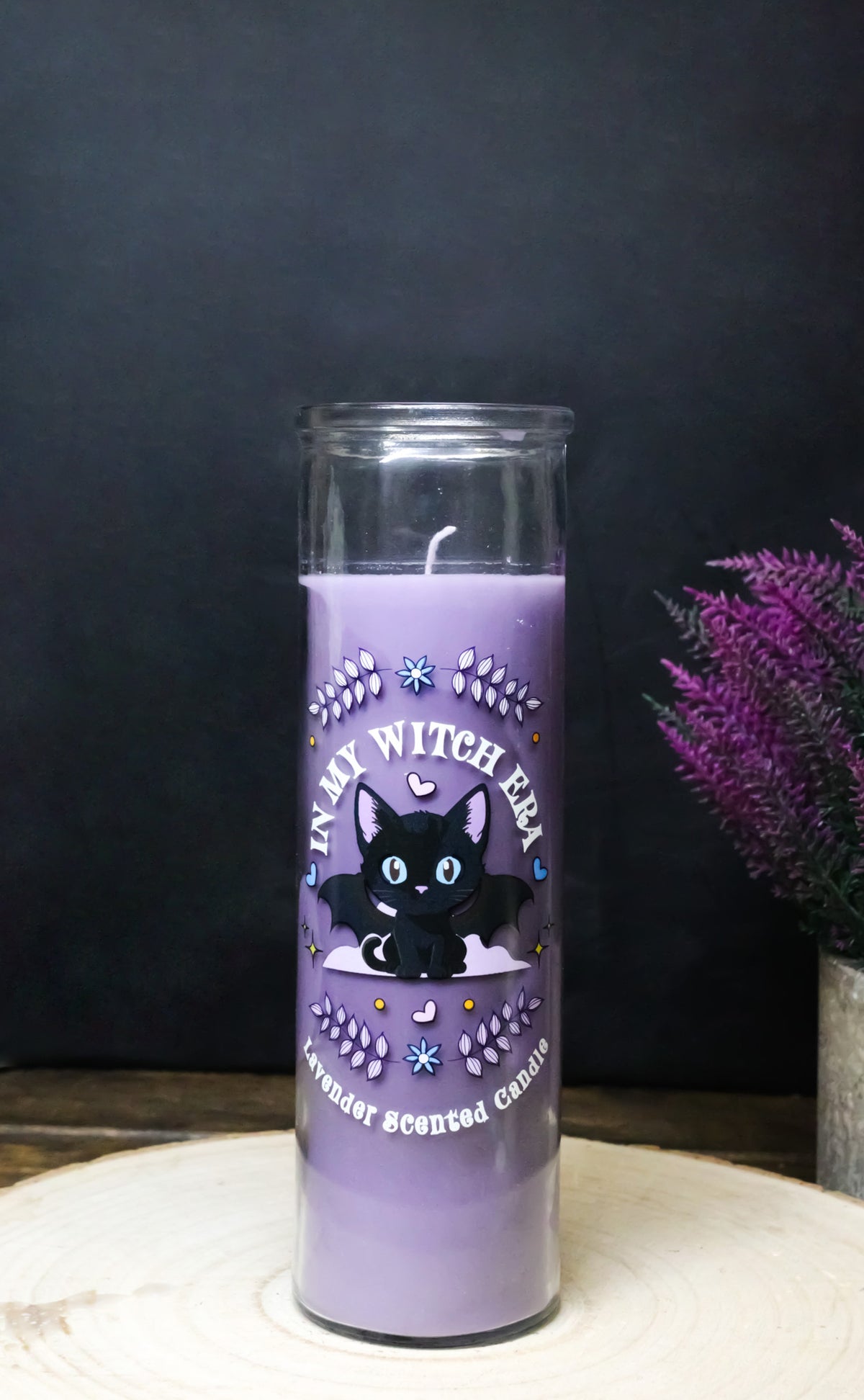 Halloween Magic Of Whiskers and Wings Lavender Scented Black Cat Tube Candle