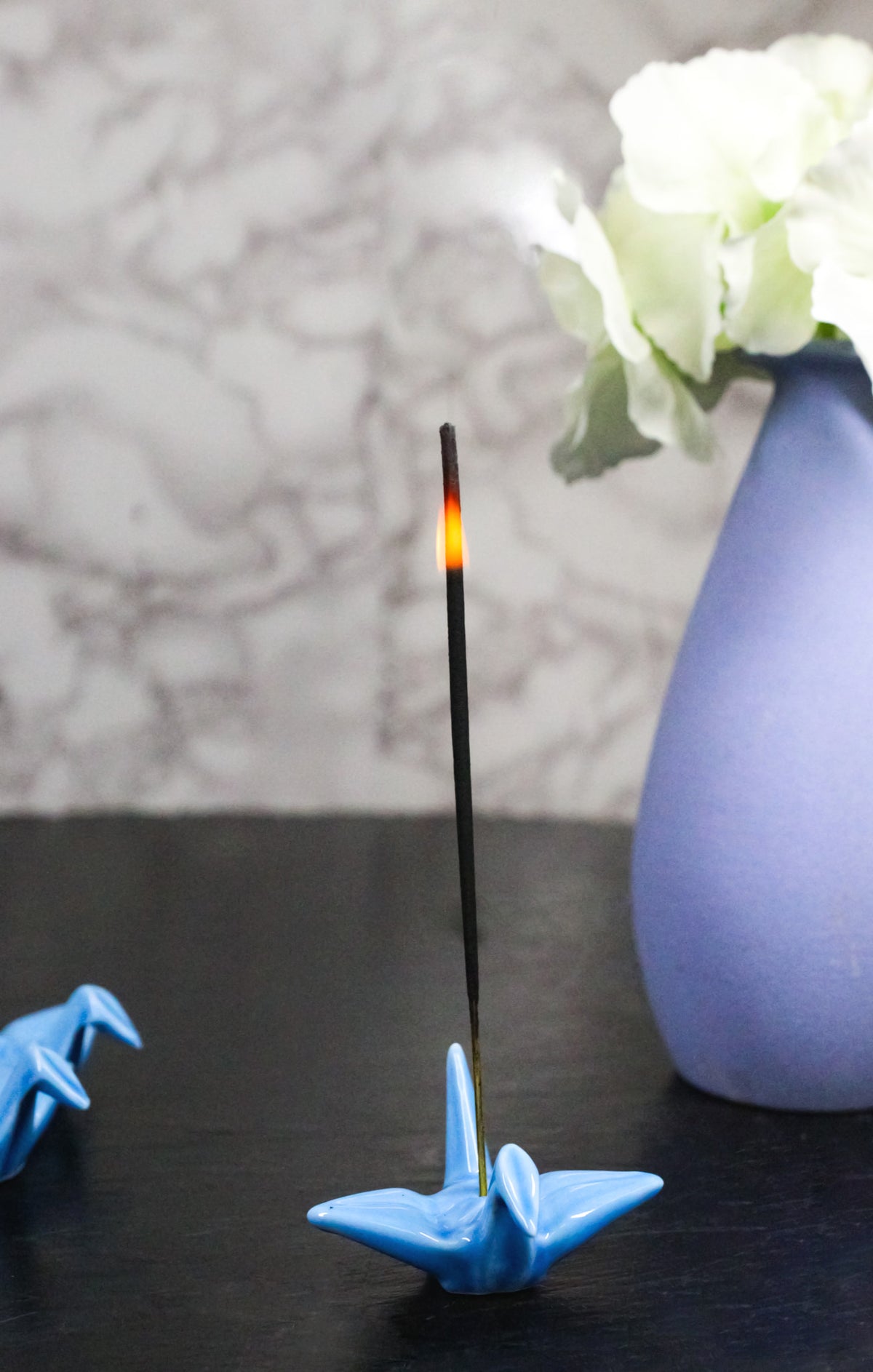 Ebros Set of 4 Ceramic Blue Japanese Origami Crane Incense Stick Holders
