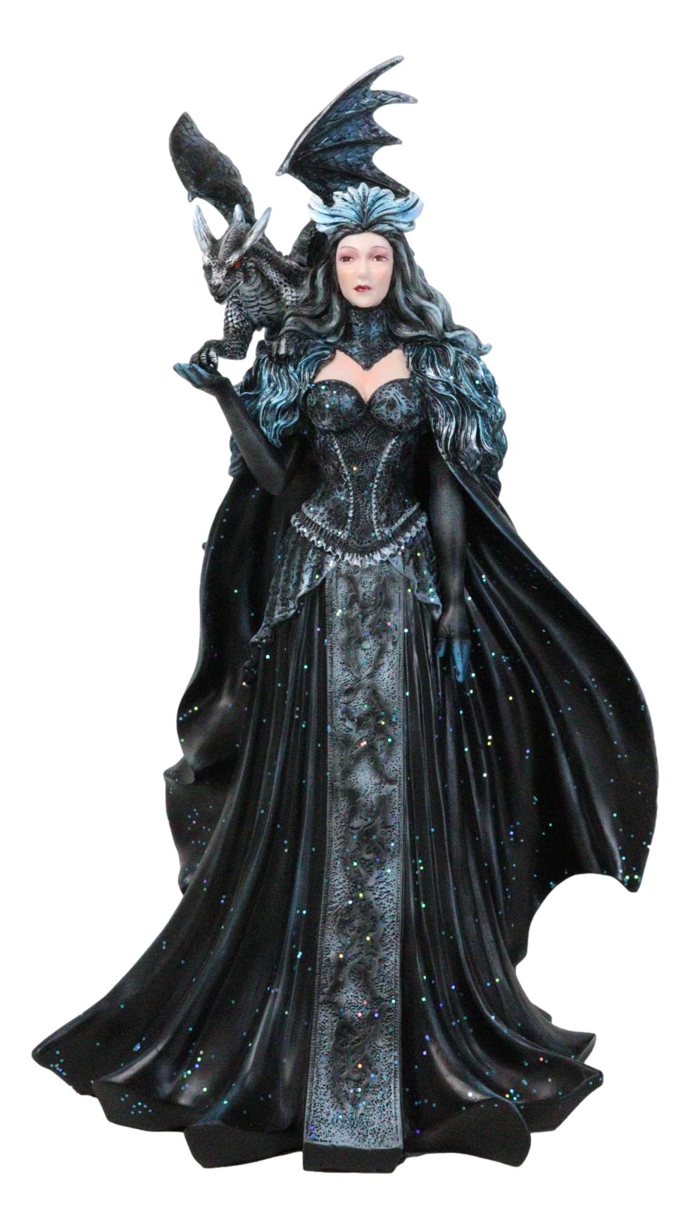 Large Gothic Necromancy Black Dragon Witch Dark Queen In Long Gown