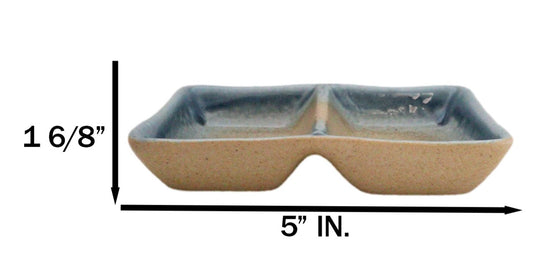 Pack Of 6 Ceramic Ao Nagashi Soy Sauce Or Condiment Dishes With 2 Compartments