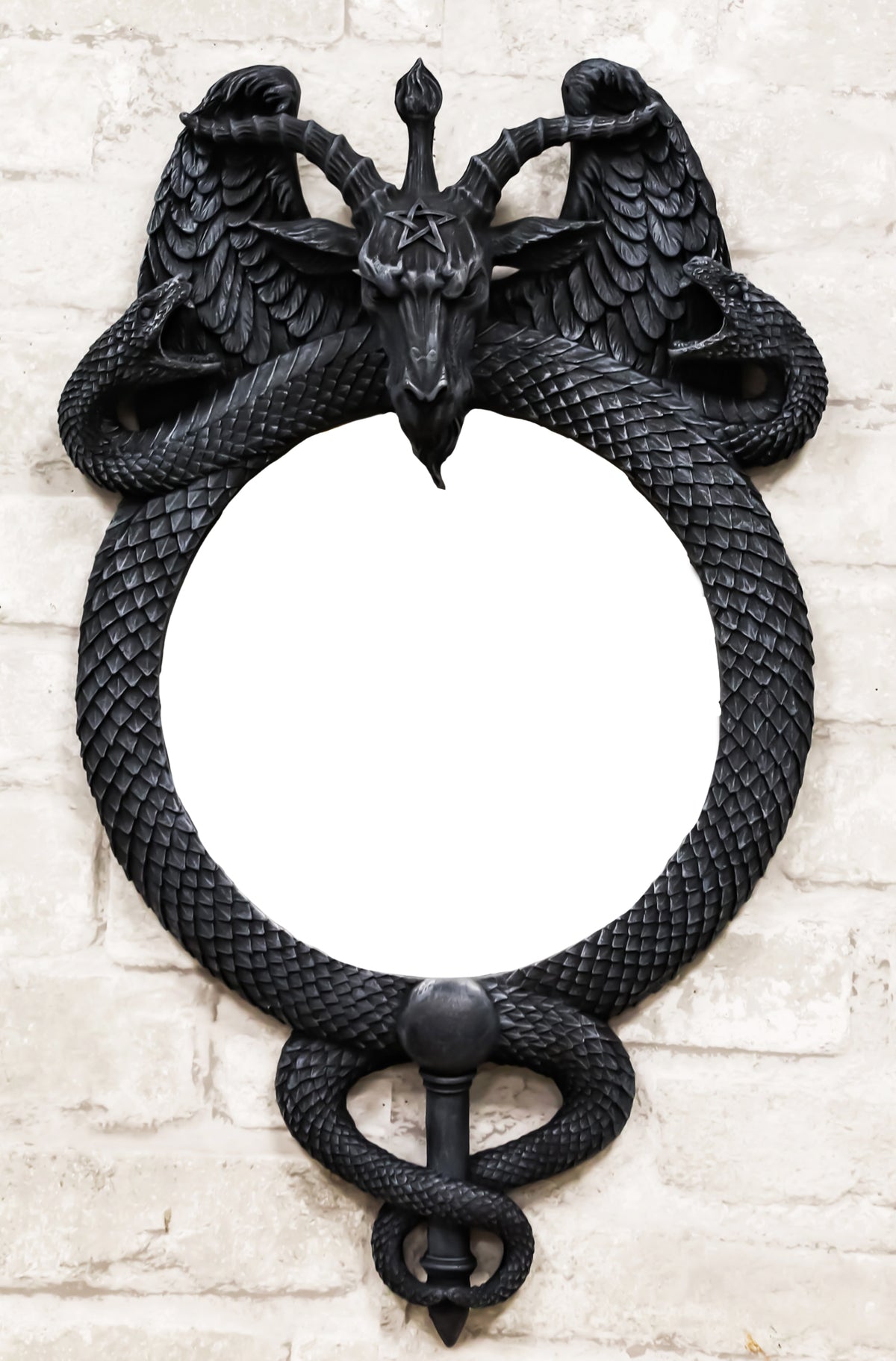 Occultic Sabbatic Goat Idol Baphomet With Caduceus Serpent Snakes Wall Mirror