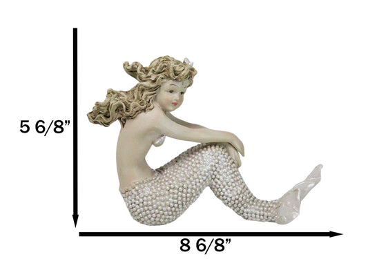 Vintage Ocean Atlantis Pretty Mermaid Girl With Beaded Tail Sitting Figurine - Ebros Gift
