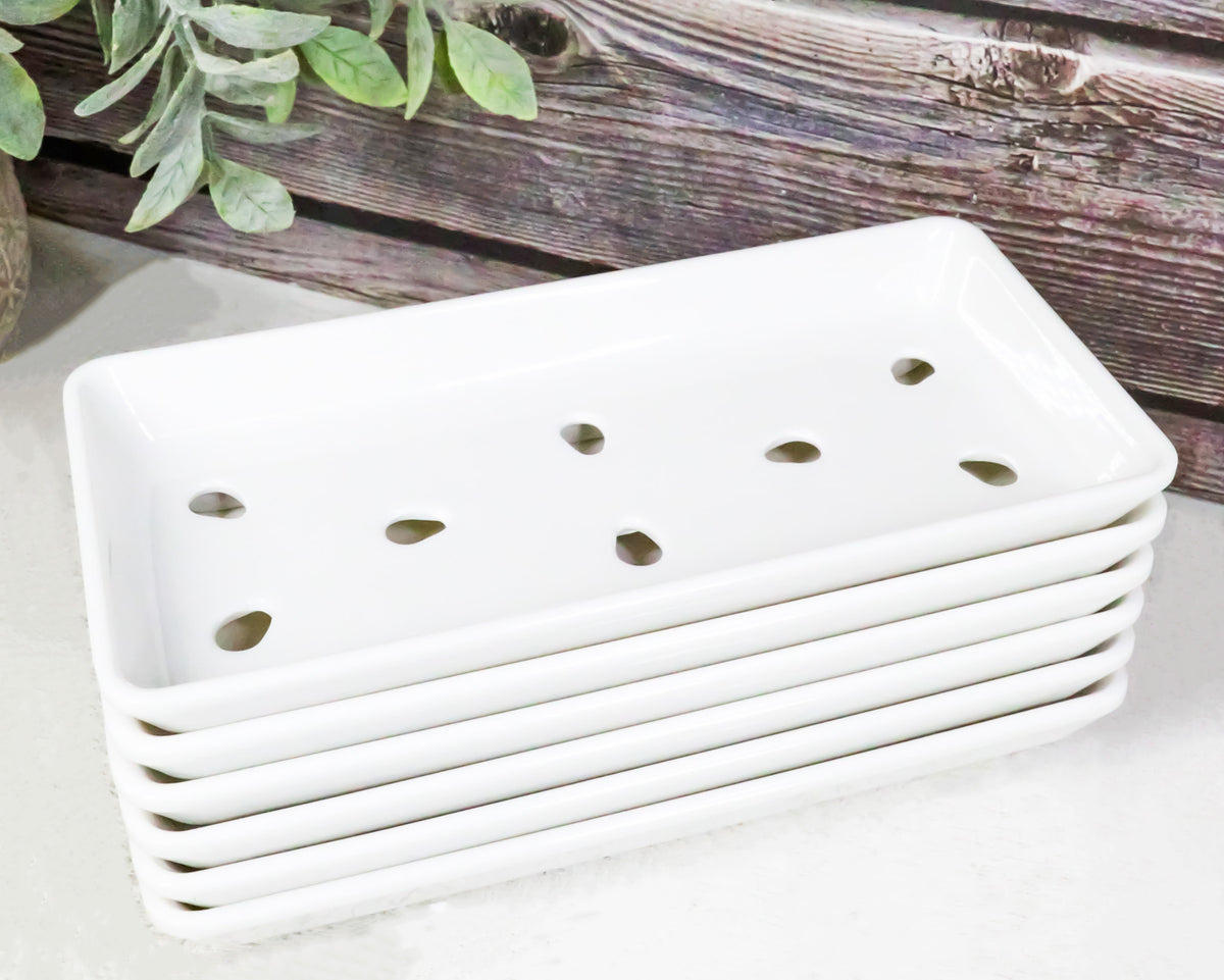 Pack Of 6 White Neta Zara Sushi Case Sashimi Plates With Drip Holes 8" By 3.75"