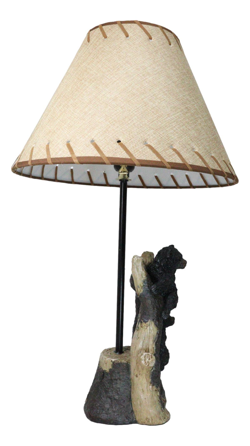 Rustic Western Whimsical Forest Playful Black Bear Cubs Climbing Tree Table Lamp