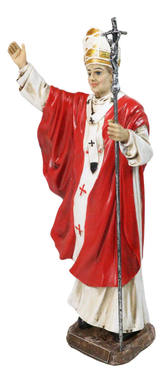 Venerable Pontiff Pope Saint John Paul II Holding Papal Ferula Crucifix Figurine