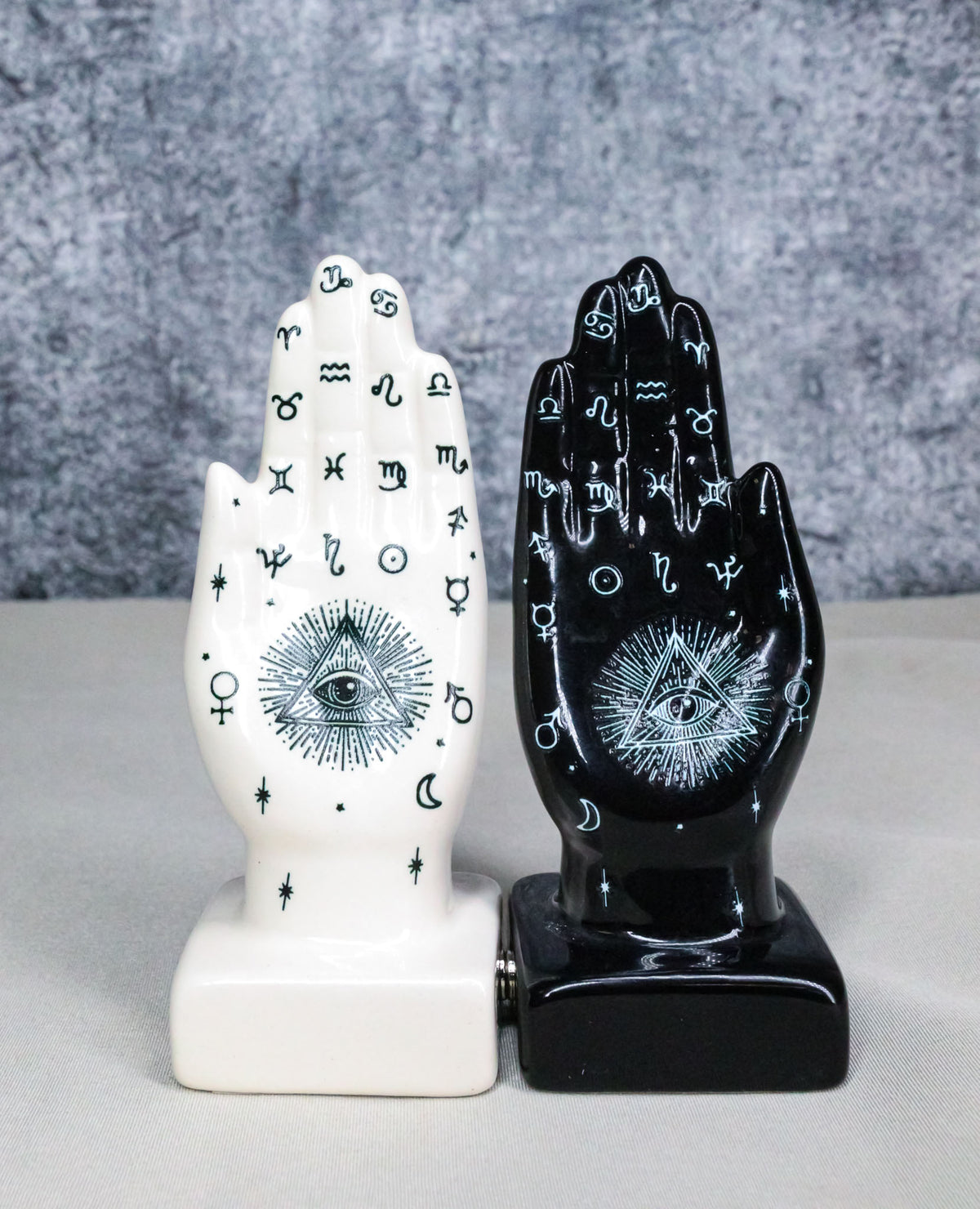 Black And White Fortune Teller Palmistry Hands Ceramic Salt Pepper Shakers Set