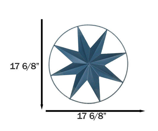 Blue Large 18"D Metal Vintage Rustic Western 8 Pointed Star Circle Wall Decor