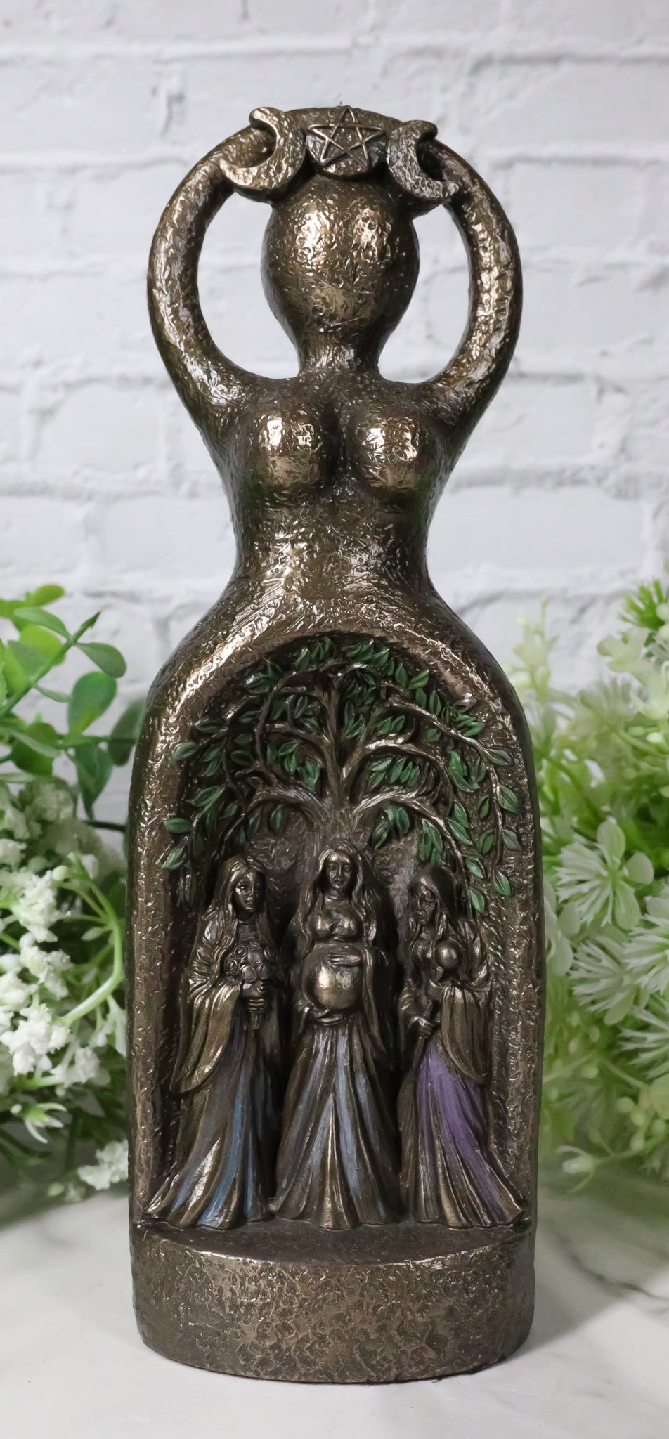 Wicca Spiral Triple Moon Goddess Mother Maiden Crone Tree Of Life Figurine