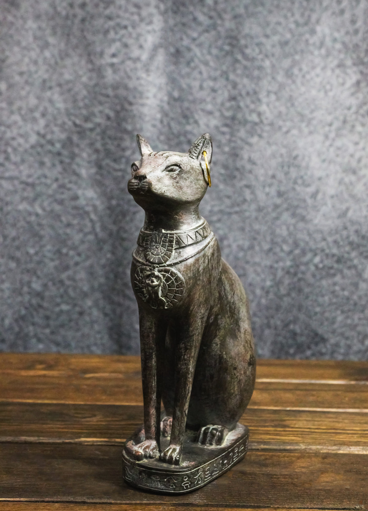 Ancient Egyptian Ubasti Bastet Cat Sitting in Royal Pose Faux Clay Figurine 7"H