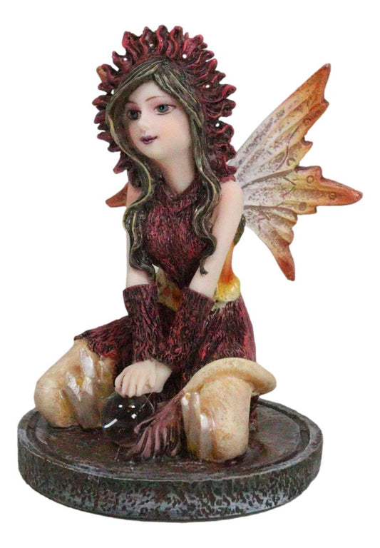 Kneeling Red Tribal Dress Summer Hanuman Fairy with Crystal Ball Small Figurine - Ebros Gift