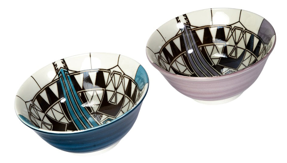Pack Of 2 Made In Japan FLW Imperial Hotel Peacock Blue And Purple Bowls 18oz