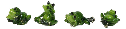 Set of 4 Whimsical Green Pond Frogs in Multiple Poses Decorative Figurines