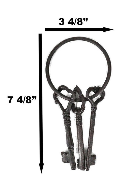 Rustic Vintage Antique Design Cast Iron Jailor 3 Keys On Ring Old World Decor