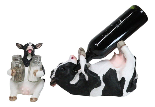 Bovine Brew And Moo Spice Wine Bottle And Salt Pepper Holder Set Decorative