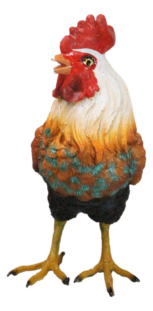 Rustic Western Country Farm White Breasted Chicken Rooster Figurine 5.25"Tall - Ebros Gift