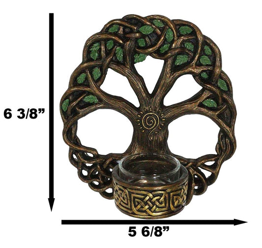 Wiccan Celtic Knotwork Tree Of Life Votive Candleholder Wall Sconce Plaque Decor - Ebros Gift