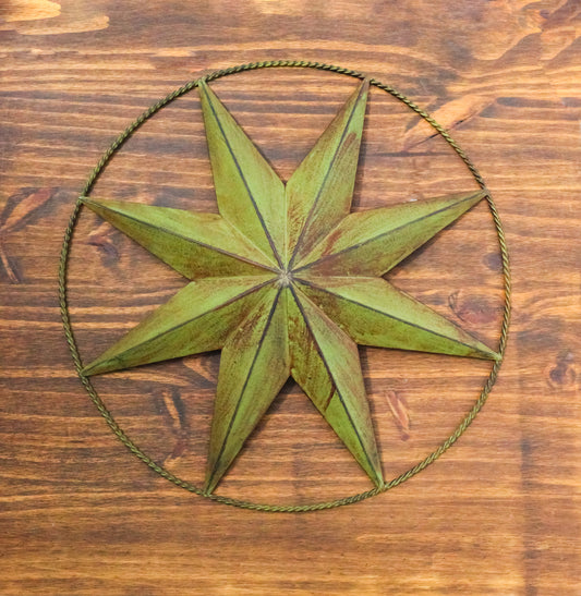 Green Large 18"D Metal Vintage Rustic Western 8 Pointed Star Circle Wall Decor