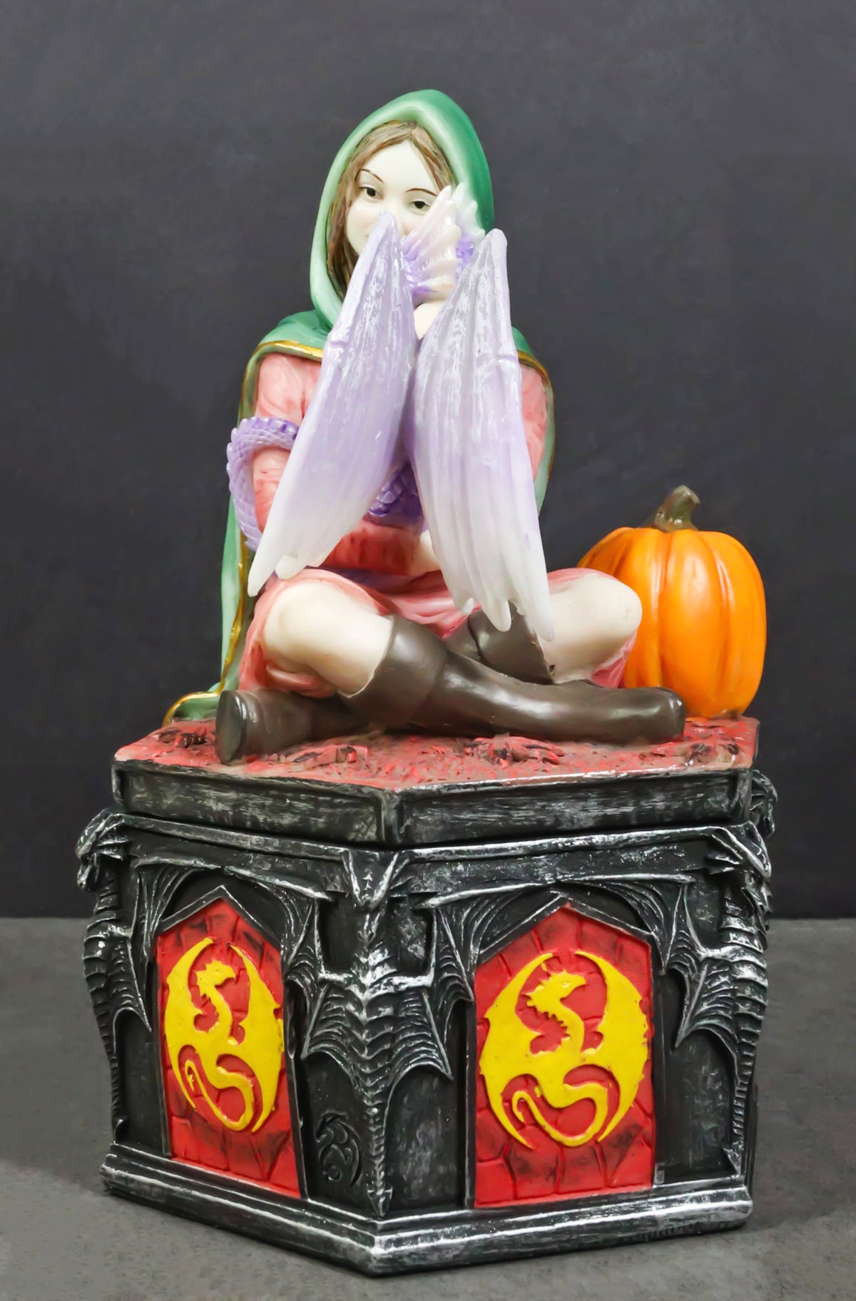 Fantasy Four Seasons Fall Friendship Fairy With Dragon Decorative Box Figurine