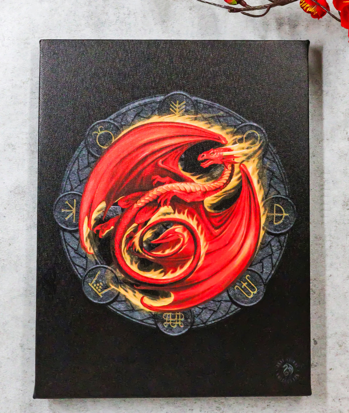 Anne Stokes Beltane Drake Sabbats Wheel of The Year Dragon Canvas Wall Decor - Ebros Gift