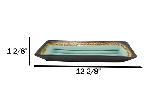 Set Of 6 Green Midori Kannyu Collection Ceramic Rectangle Serving Platters 12"L