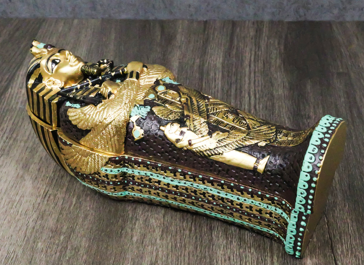 Egyptian King Tutankhamun Pharaoh Sarcophagus Coffin With Mummy Figurine Set