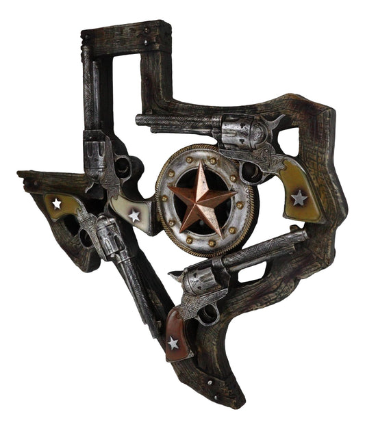 Rustic Western Lone Star Texas Map 4 Cowboy Revolver Guns With Ropes Wall Decor - Ebros Gift