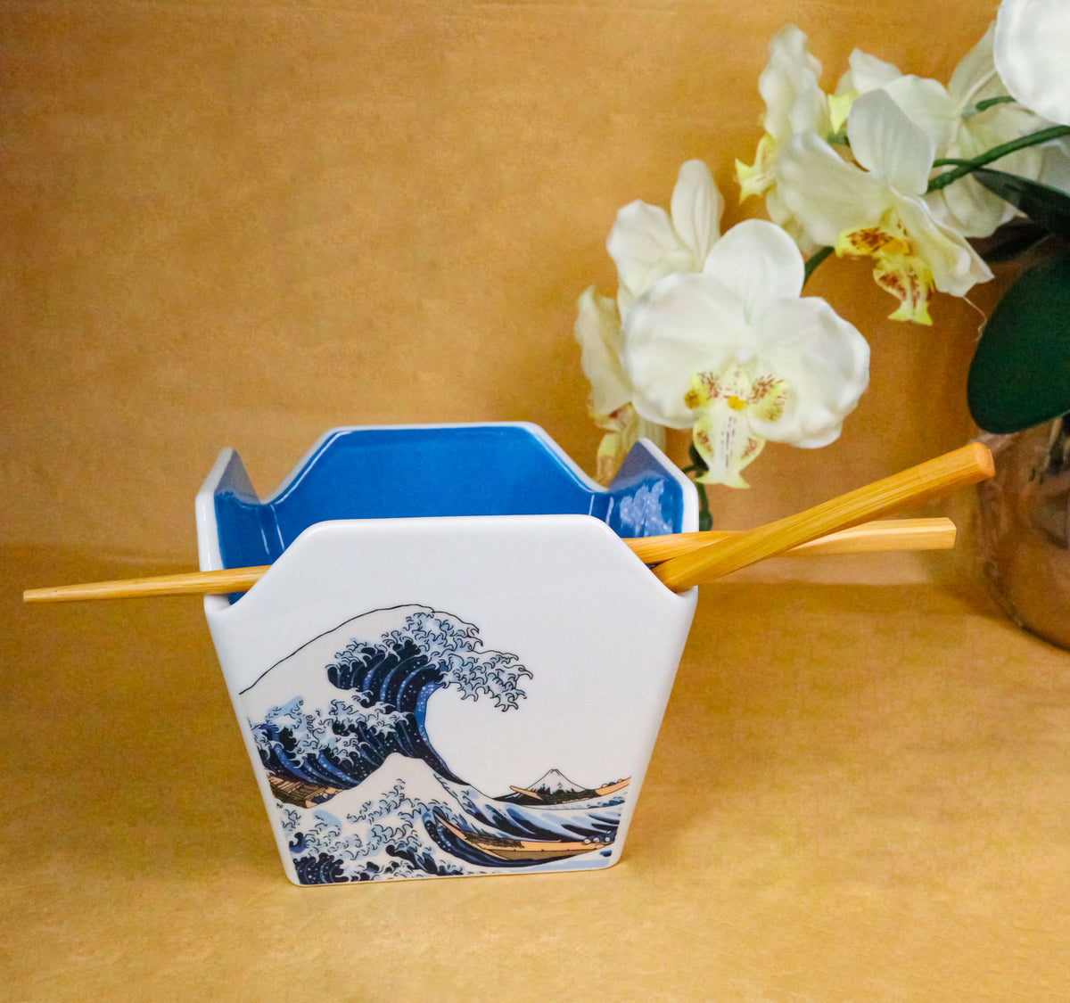 Great Wave Kanagawa Hokusai Takeout To Go Box Serving Bowl With Chopsticks Set