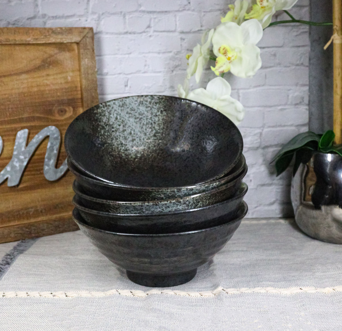 Pack Of 5 Charcoal Grey Tone Hakumu Collection Large Ramen Soup Dinner Bowl 40oz