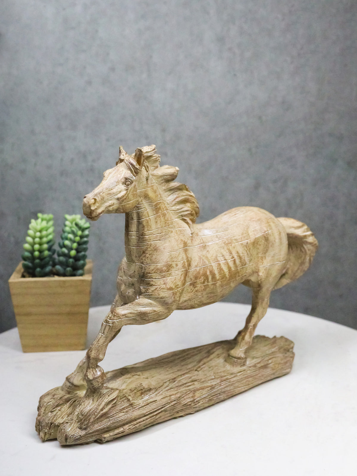 Western Wild And Free Open Grasslands Galloping Horse Faux Wood Figurine 9"L