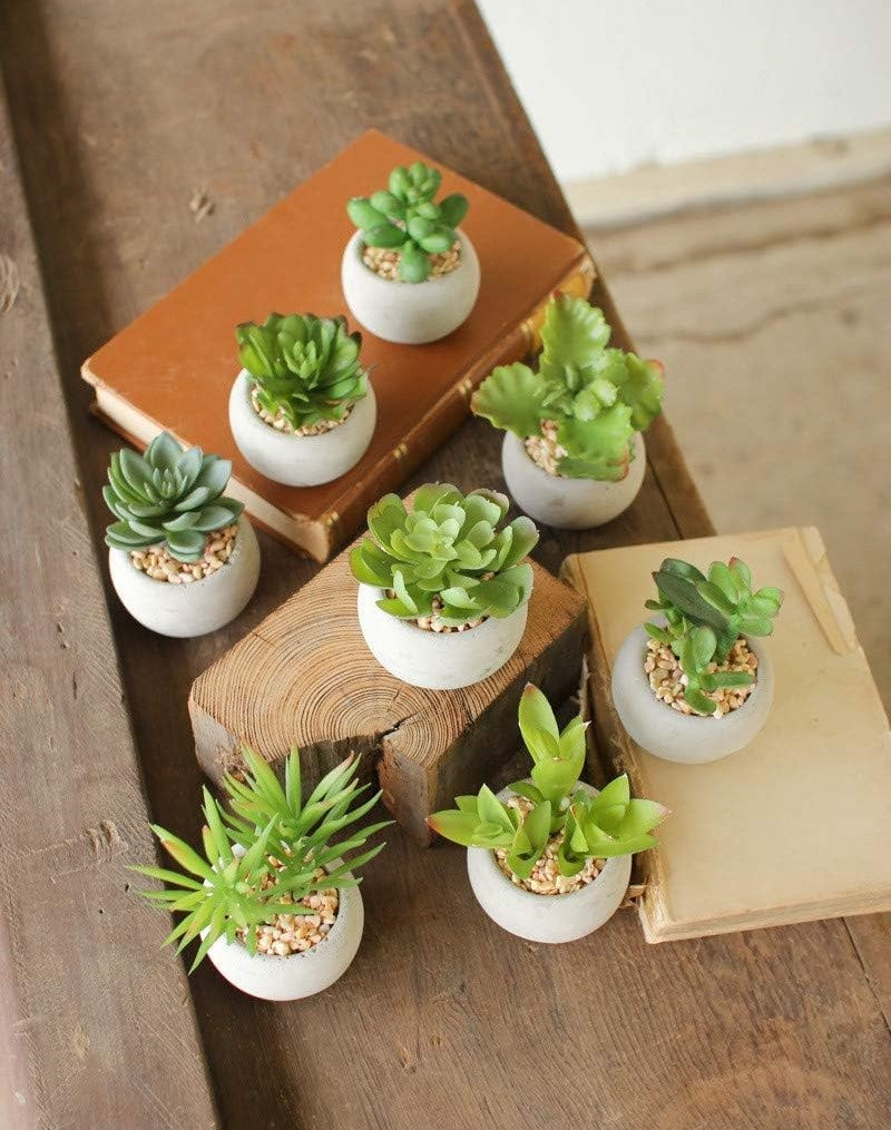 mini succulents artificial Set Of 8 Realistic Mini Artificial Botanica Green Succulents In Pots 2.25"H