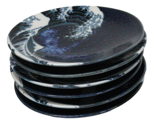 The Great Wave Of Kanagawa Mount Fuji Round Appetizer Or Dessert Plates 5" D