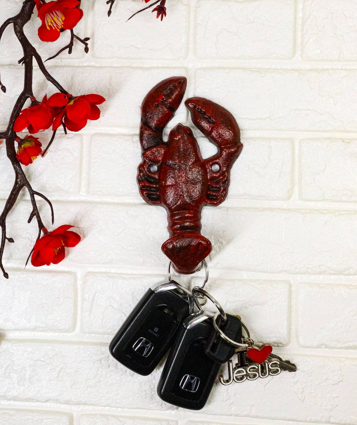 Set of 2 Cast Iron Red Nautical Cajun Creole Crawfish Lobster Tail Wall Hooks
