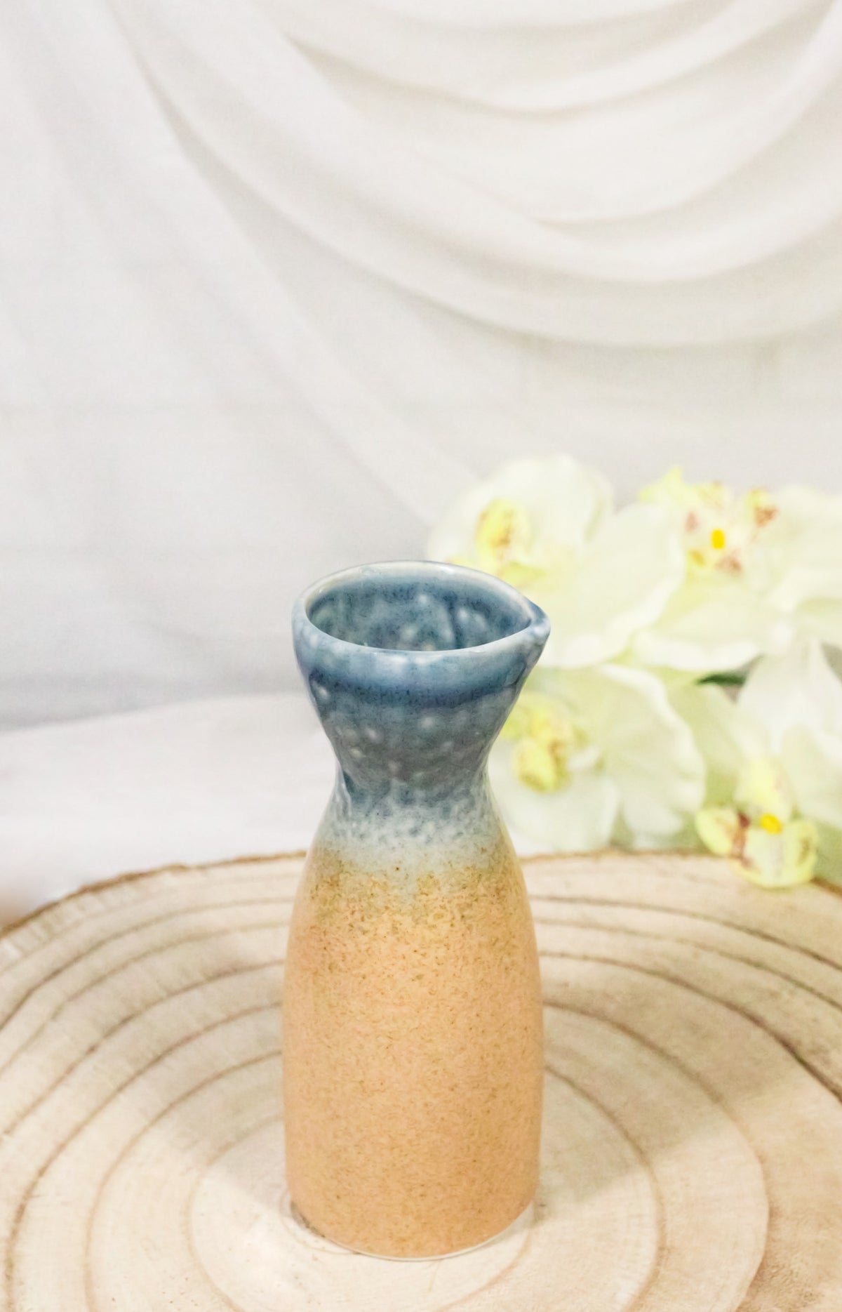 Pack Of 6 Porcelain Blue And Sand Ao Nagashi Japanese Wine Sake Tokkuri Flasks