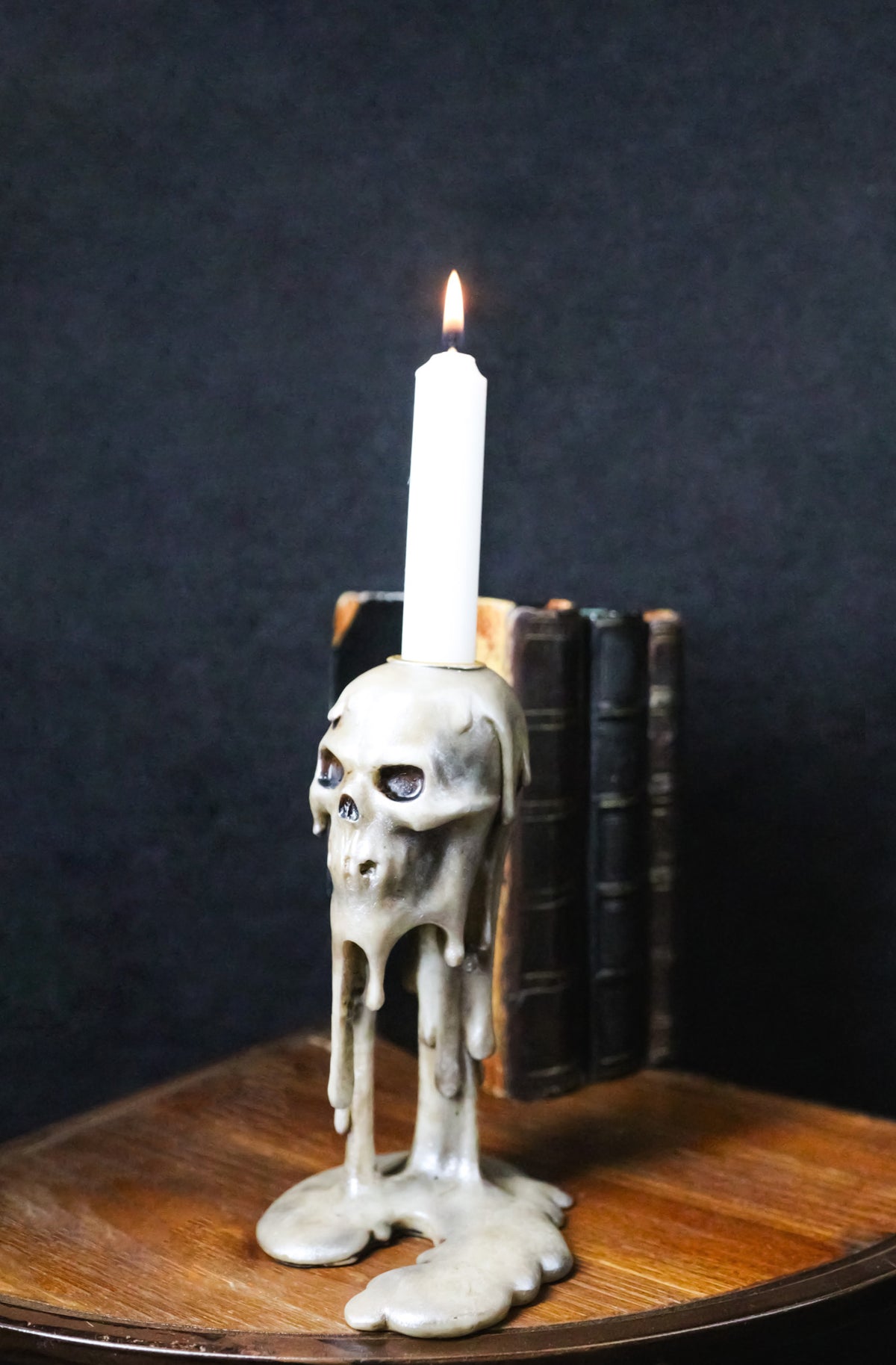 Wick of The Damned Melting Skull Brown Candlestick Taper Candle Holder FIgurine
