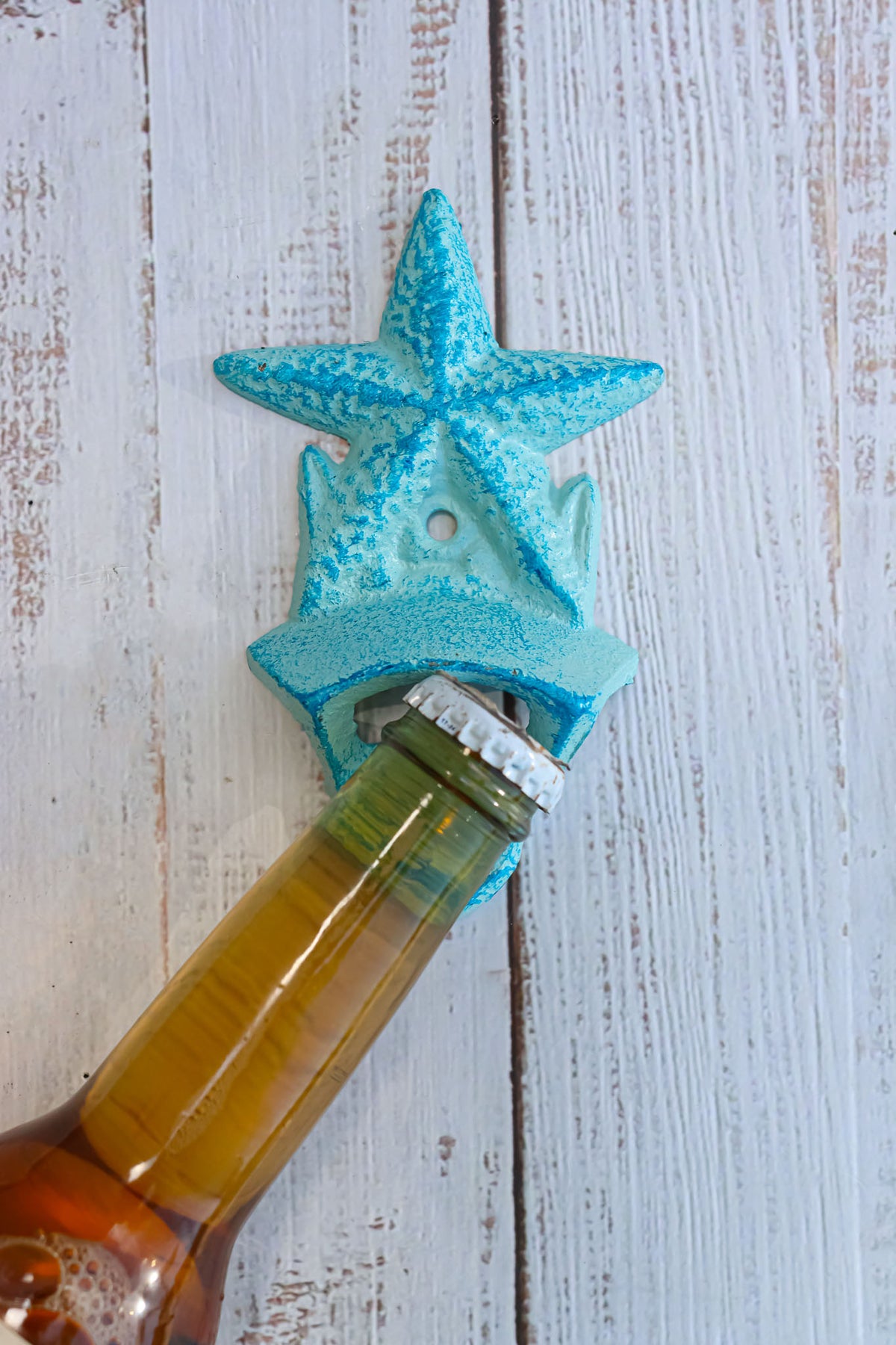 Set Of 2 Cast Iron Rustic Beach Blue Marine Sea Star Starfish Wall Bottle Opener