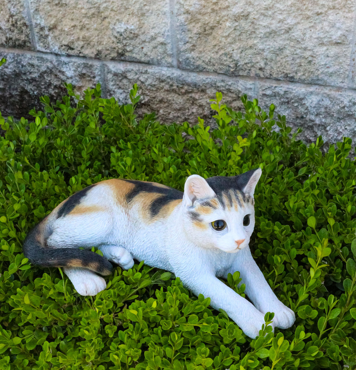 Realistic Adorable Feline Shorthair Calico Cat Kitten Lying Statue14.25"L