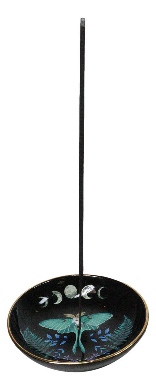 Wicca Witchcraft Dark Forest Phases of The Moon Luna Moth Round Incense Holder