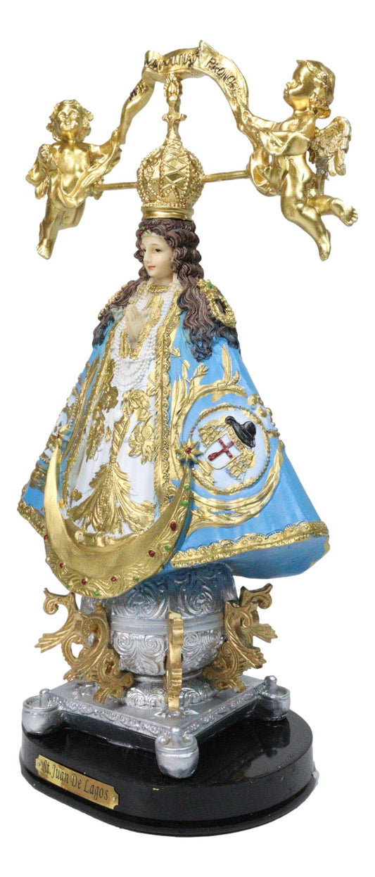 Our Lady of San Juan De Los Lagos with Golden Crown And Angels Figurine 12"H