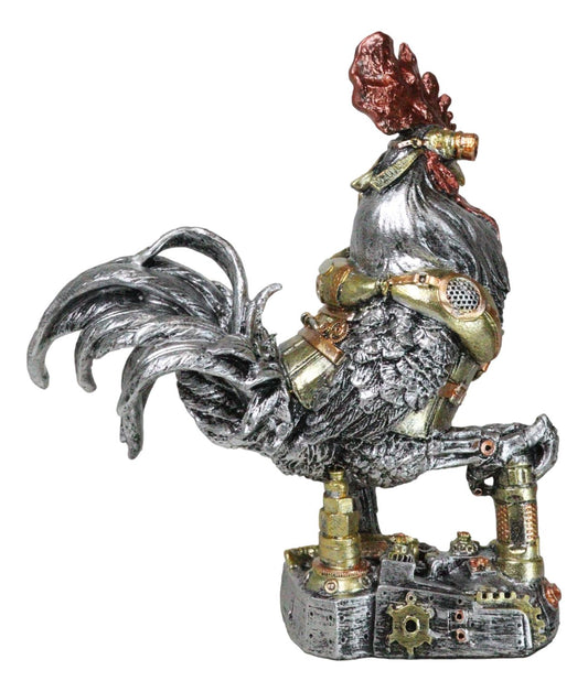 Steampunk Gearwork Robotic Cyborg Rooster Chicken In Battle Armor Figurine - Ebros Gift