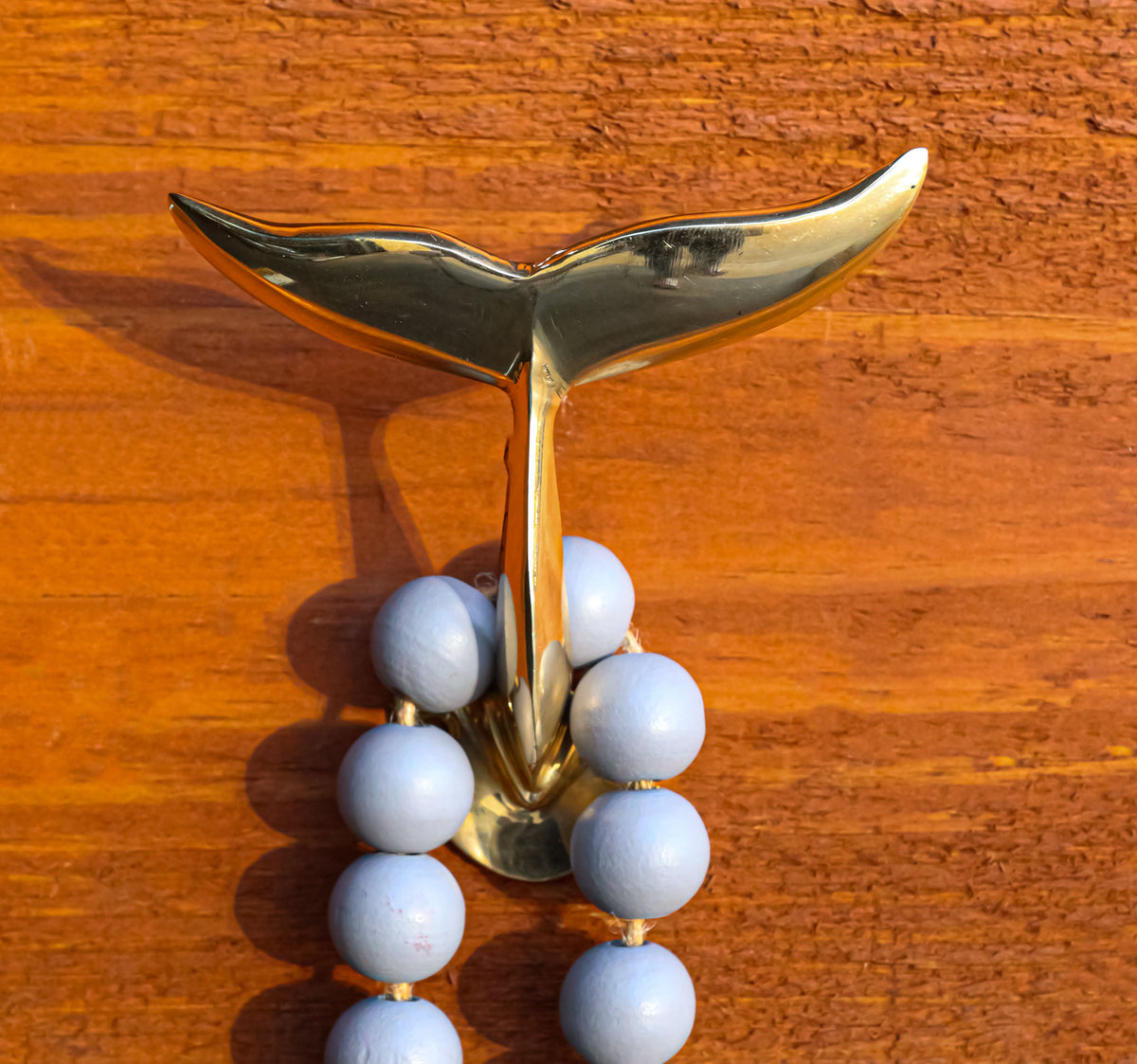 Set of 2 Brass Gold Nautical Sea Baleen Blue Whale Tail Wall Coat Hook Hangers - Ebros Gift