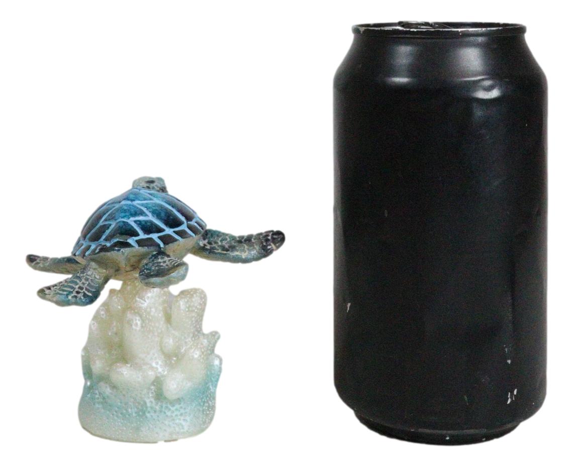 Ocean Marine Blue Giant Sea Turtle Swimming Over LED Light Coral Reef Figurine
