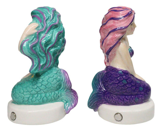 Ocean Siren Mermaids In Turquoise And Purple Ceramic Salt Pepper Shakers Set