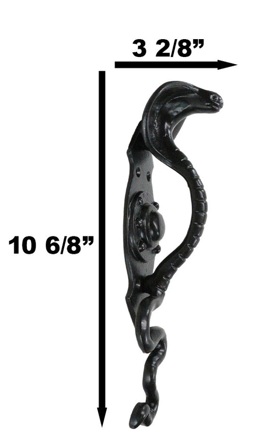Set of 2 Black Cast Iron Ferocious Desert Cobra Snake Door Handle Bar Pulls - Ebros Gift