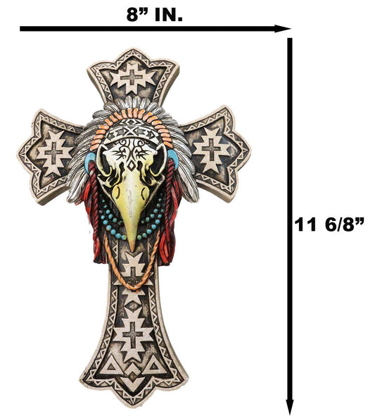 Southwestern Rustic Native Tribal Raven Crow Skull Headdress Roach Wall Cross
