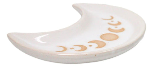 Cream White Porcelain Wicca Moon Phase Crescent Trinket Jewelry Dish Tray 5"L