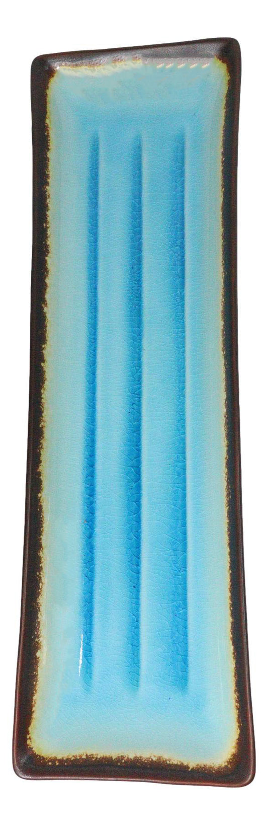 Blue Sky Aozora Kannyu Collection Ceramic 16" Long Ridged Center Serving Platter