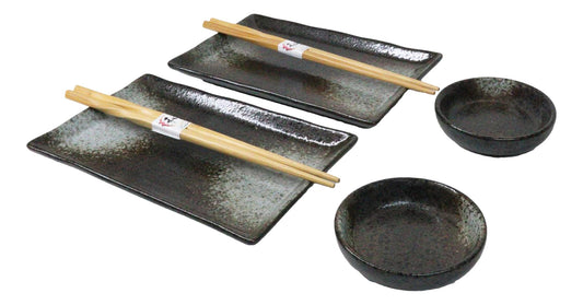 Hakumu Grey Porcelain Sushi Plates Sauce Dishes Chopsticks Dinnerware Set For 2