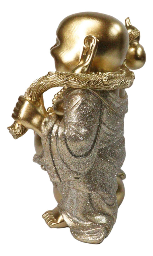 Golden Maitreya Laughing Buddha Bodhisattva Figurine Prosperity Wealth Happiness