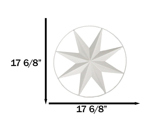White Large 18"D Metal Vintage Rustic Western 8 Pointed Star Circle Wall Decor
